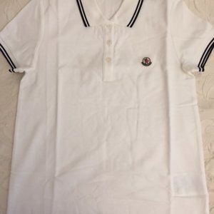 New With Tag Moncler Women Polo T-Shirt Short Sleeve White XS 100% Cotton